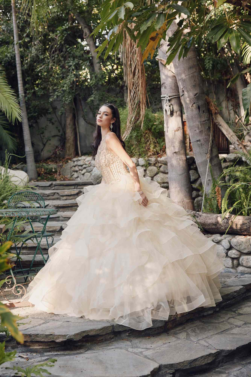 Juliet 1423 A-Line Princess Ball Gown Ruffled Tiered Tulle with Jacket