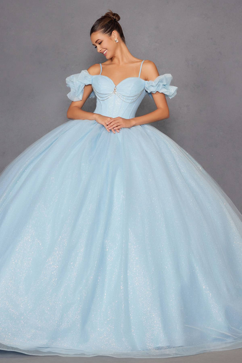 Juliet JT1487H Cold Shoulder quinceanera Ball Gown