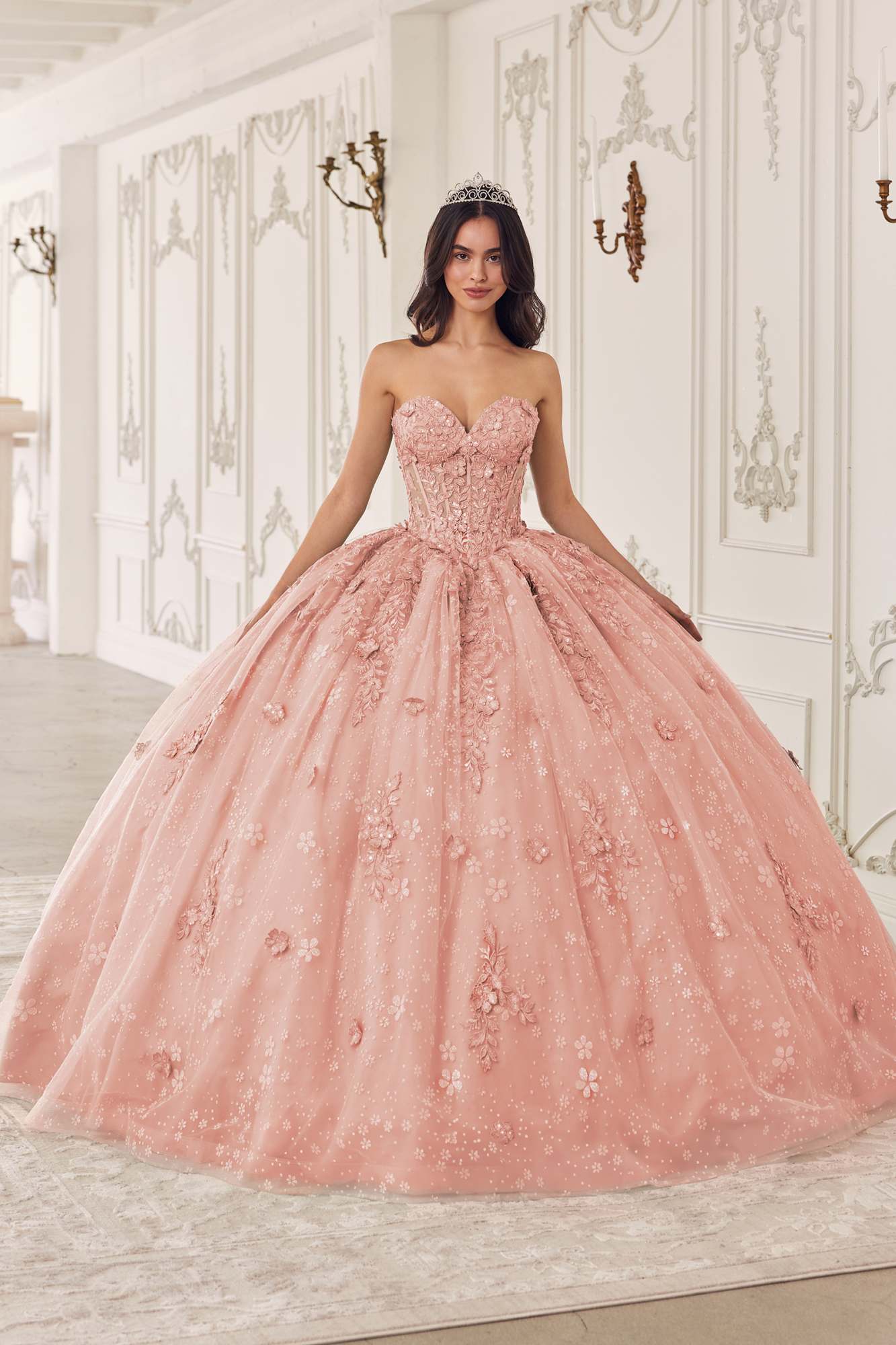 Ladivine 15722 Long Poofy A-Line Quinceanera Dress with Puffy Sleeves