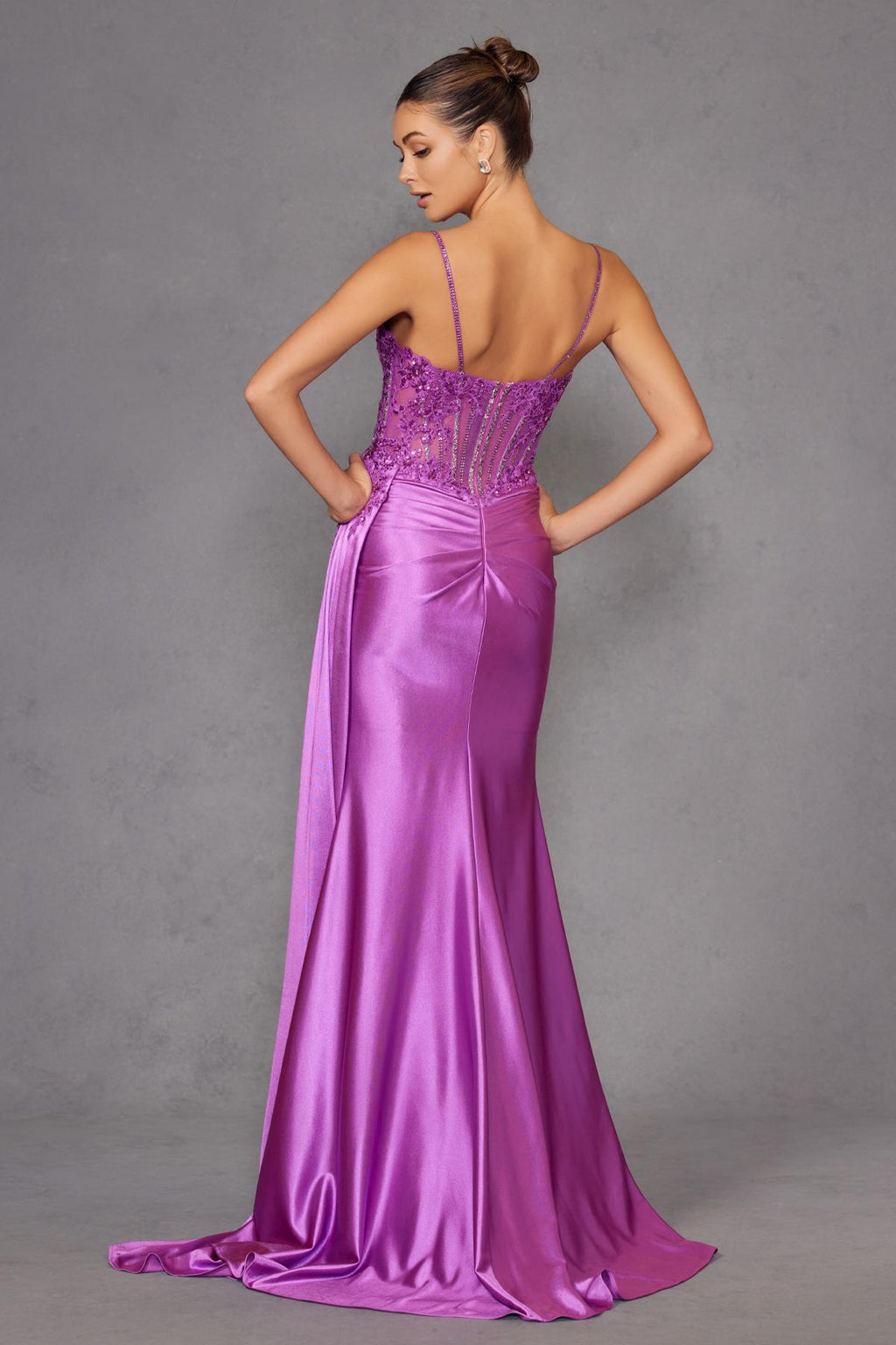 Juliet JT2535K Long Fitted Boned Corset Sweetheart Neck Side Slit Gown
