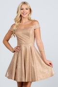 CLEARANCE - La Scala 25759 Short Off the Shoulder Skater Dress Glitter Jacquard (Size S)