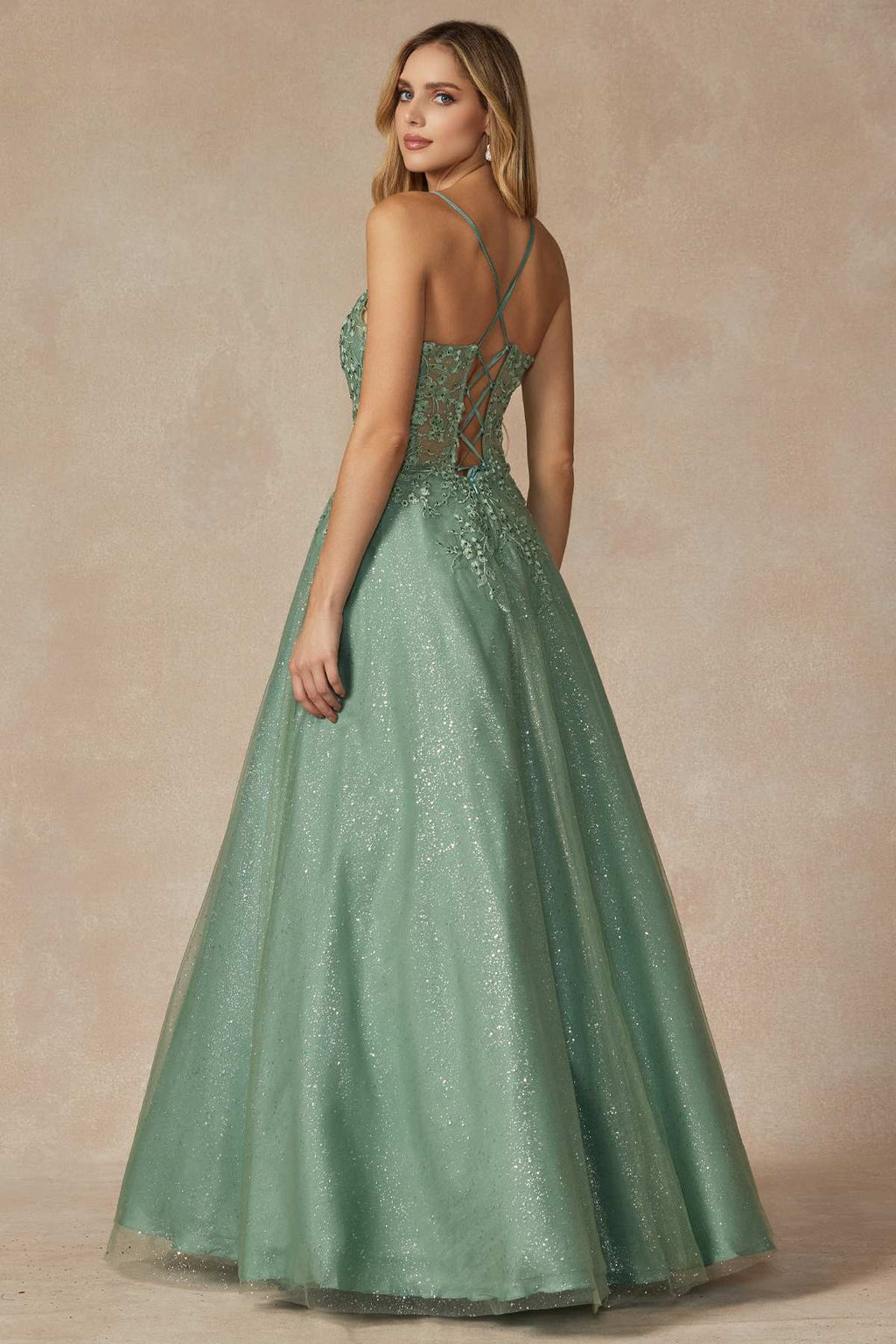 Juliet 295 Floor Length Leaf Lace Gown Corset Bodice Prom Gown