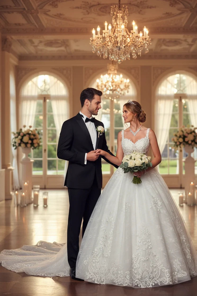 DeKlaire Bridal 489 Wedding Dress V-Neck A-Line Ball Gown