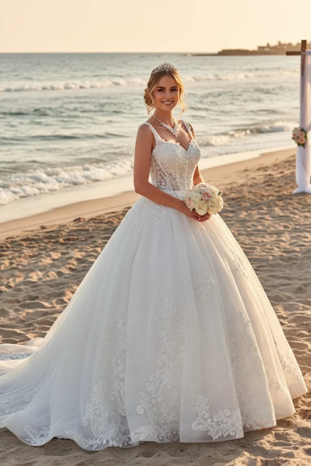 DeKlaire Bridal 489 Wedding Dress V-Neck A-Line Ball Gown