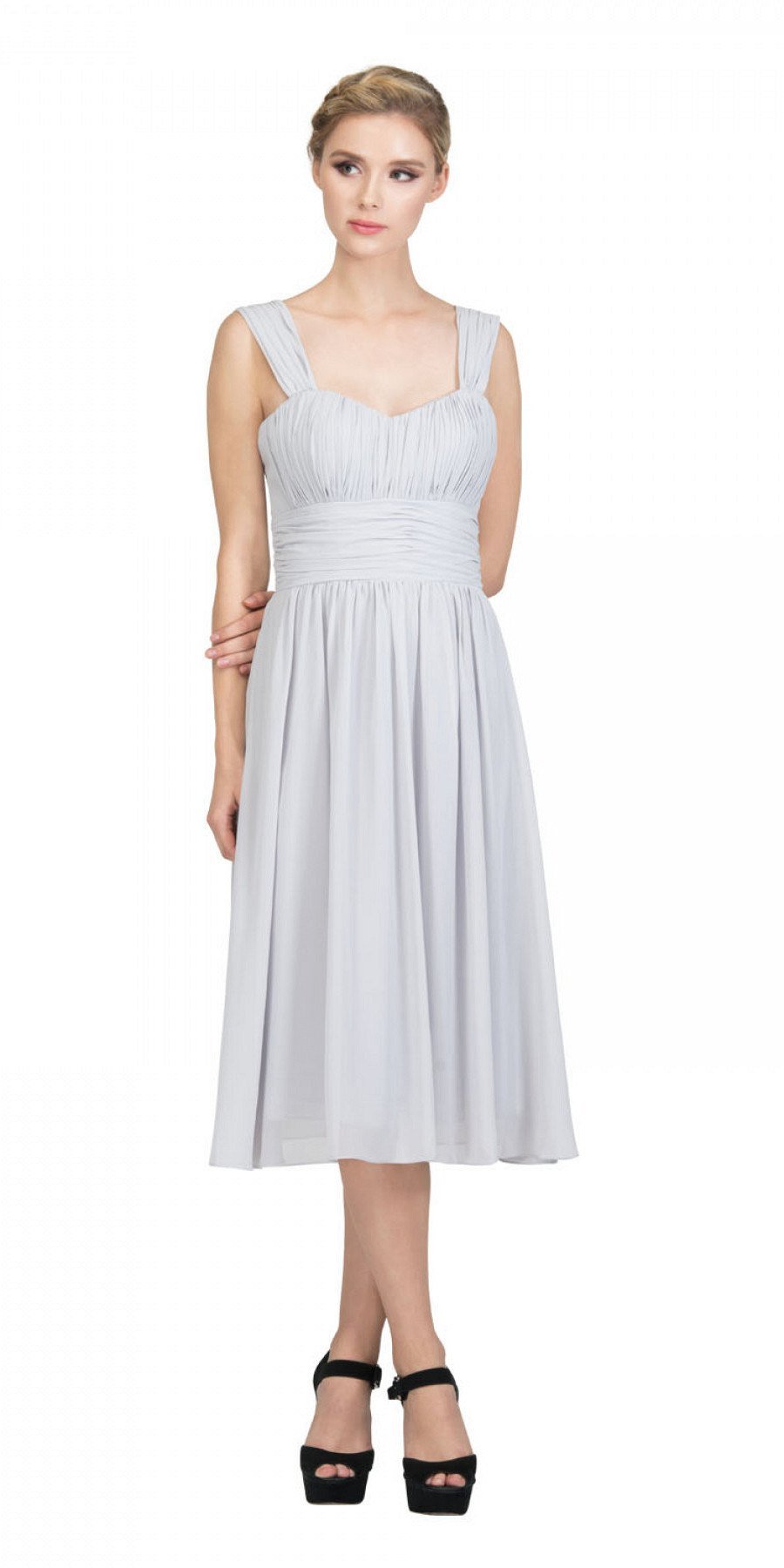 CLEARANCE - Lilac Short Wedding-Guest Dress Ruched-Bodice (Size Medium)
