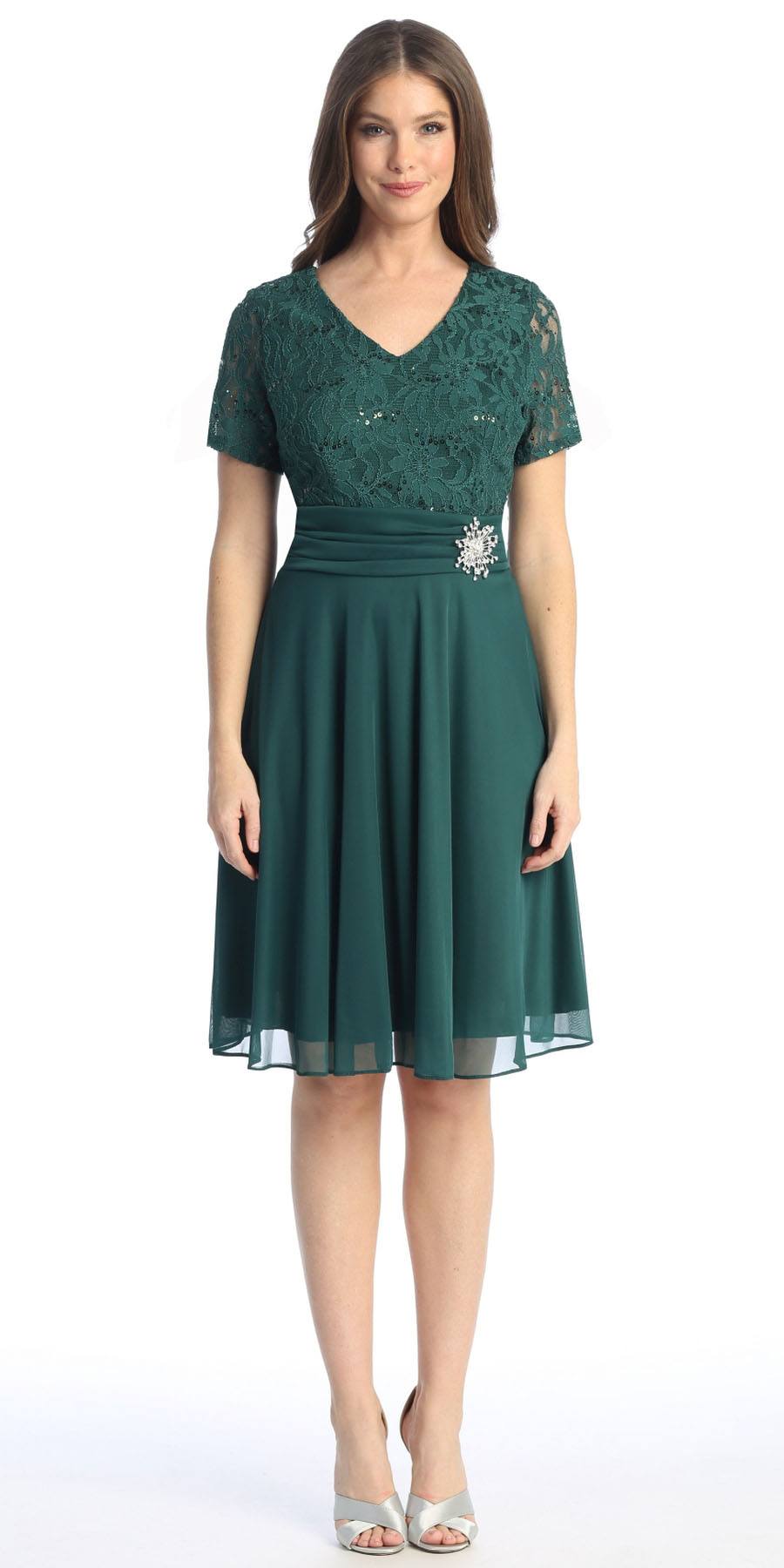 CLEARANCE - Celavie 6320S Knee Length Dress With Short Sleeves (Size L)