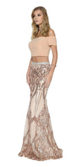 Juliet 663 Off-Shoulder Crop Top Two-Piece Long Dress