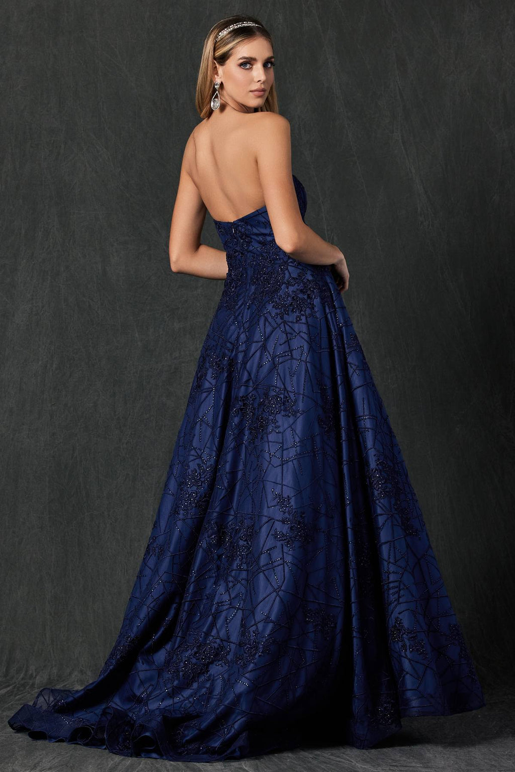 Juliet 692 Long Embroidered Lace Ball Gown Dress With Arm Band
