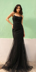 Nox Anabel A1376 Long Fitted Mermaid Gown Open Lace Up Back