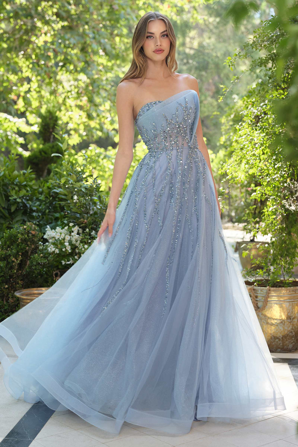 Andrea & Leo A1491 Boned Asymmetrical Sequin Bodice A-Line Formal Dress