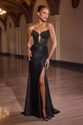 Ladivine C172 Spaghetti Strap Fitted Plunging Neckline Leg Slit Formal Gown