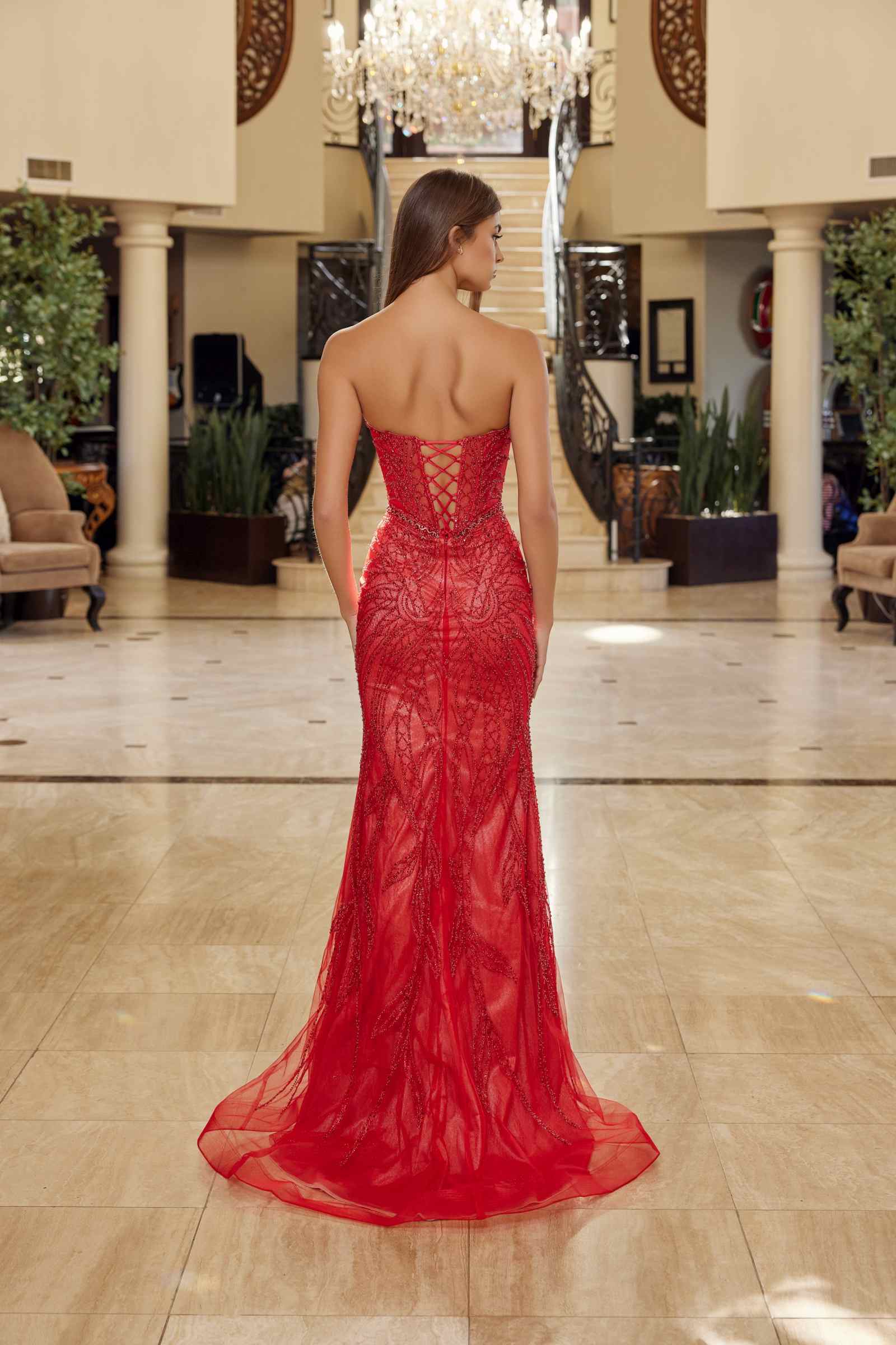 Nox Anabel C1848 Fitted Beaded Tulle Strapless Keyhole Bodice Prom Gown