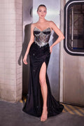 Ladivine CC490 Sheer Corset Bodice Strapless Fitted Formal Gown