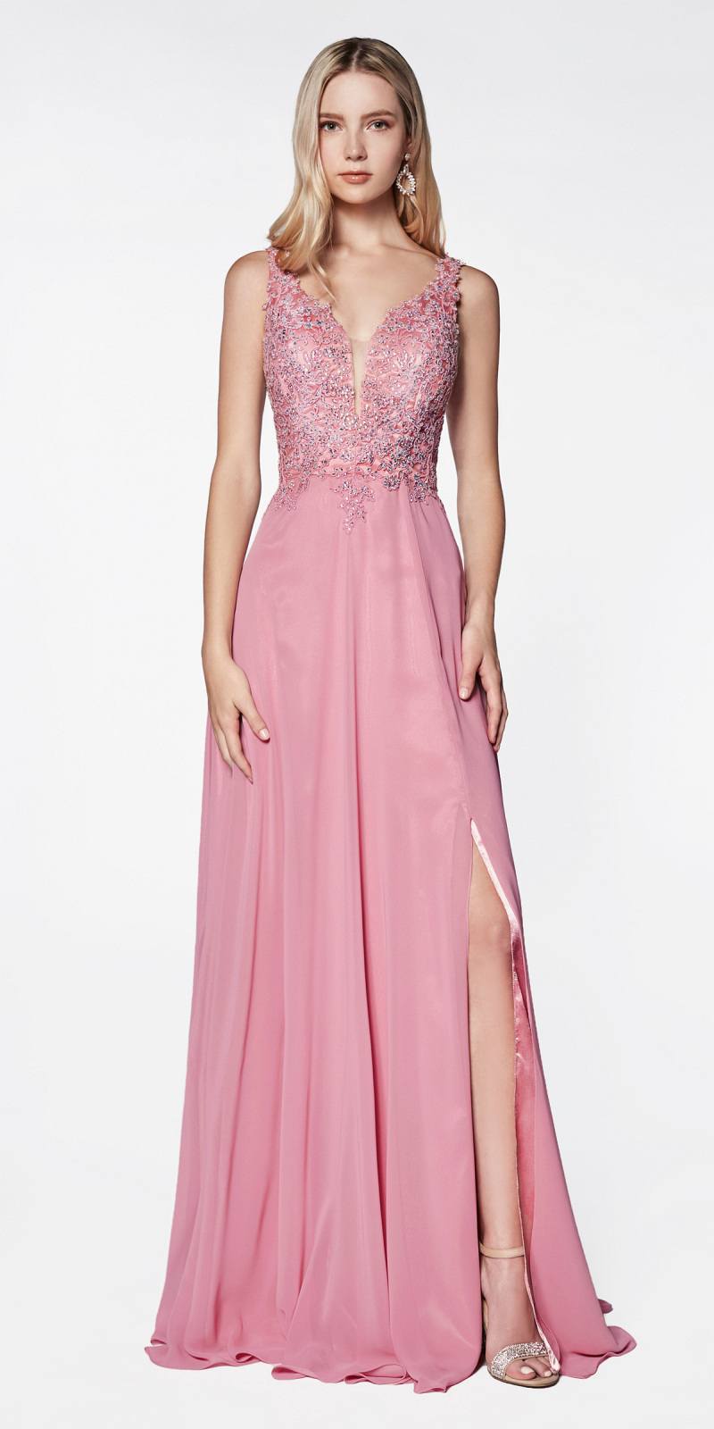 CLEARANCE - Cinderella Divine CD0133 Floor Length A-Line Chiffon Gown (Size M)