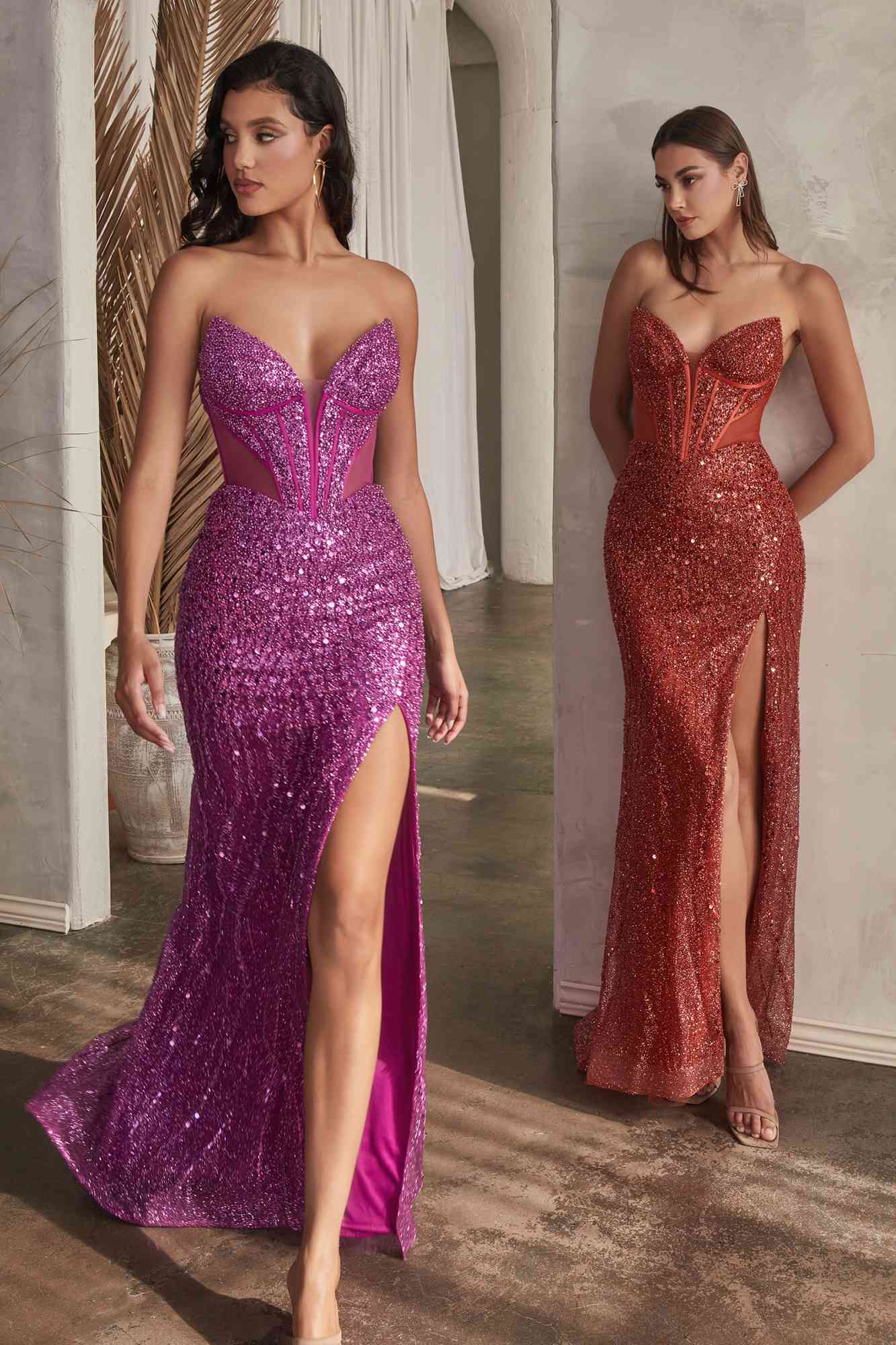 Ladivine CD0227 Long Strapless Embellished Beaded Formal Gown