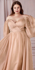 Cinderella Divine CD243C Long Sleeve A-Line Chiffon Dress