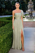 CLEARANCE - Ladivine CD418 One Shoulder A-Line Pleated Luminescent Chiffon Gown (Size 16)