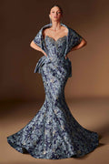 Ladivine CD655 Luxurious Floral Jacquard Fitted Mermaid Gown