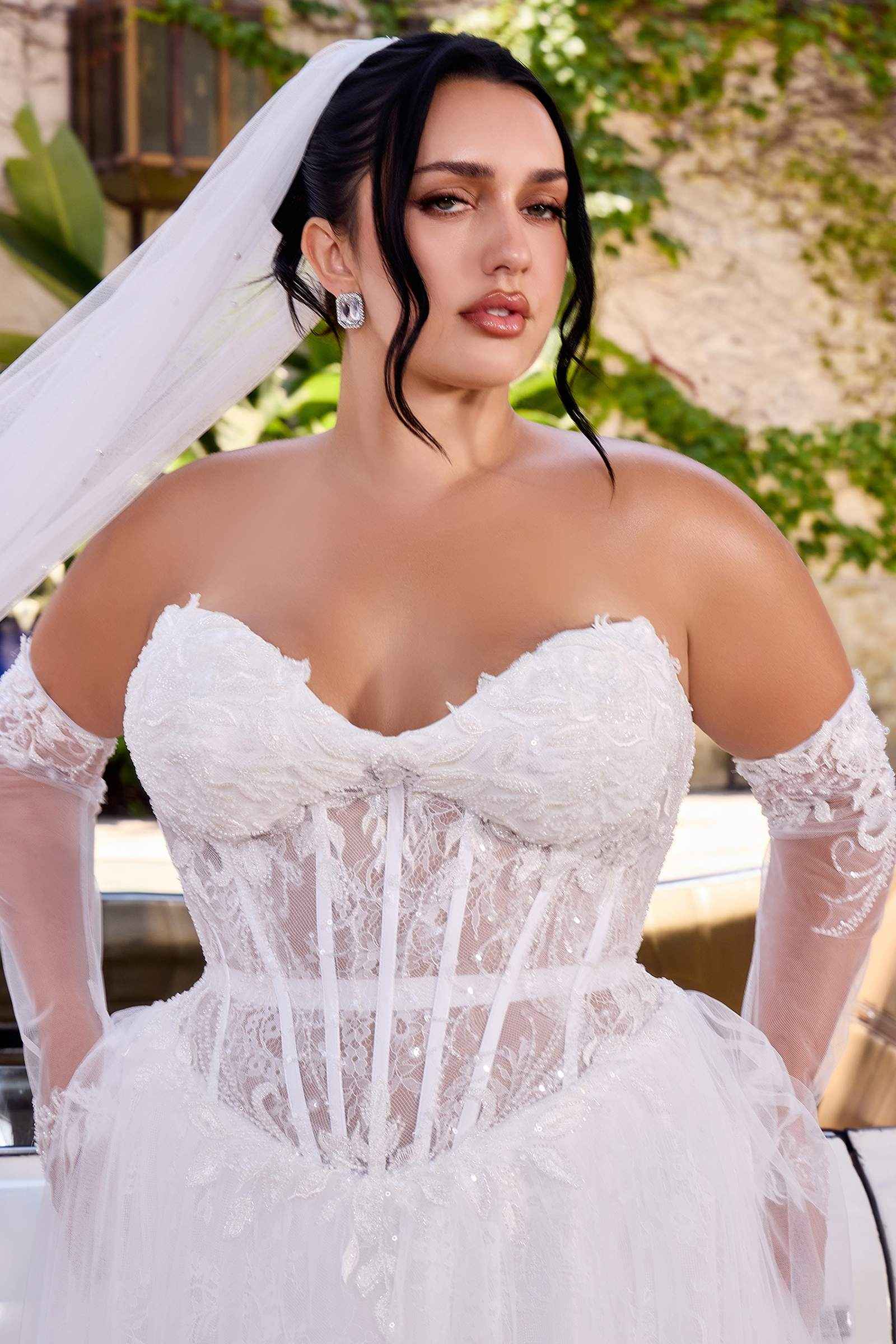 Ladivine CD717W Strapless A-Line Gown Lace Applique Tulle Skirt