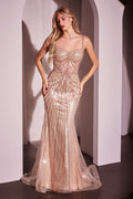 Ladivine CD764 Metallic Fitted Pearl & Crystal Dress