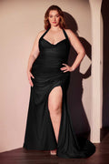 Ladivine CD796C Dress Stretch Satin Halter Fitted Curve Gown