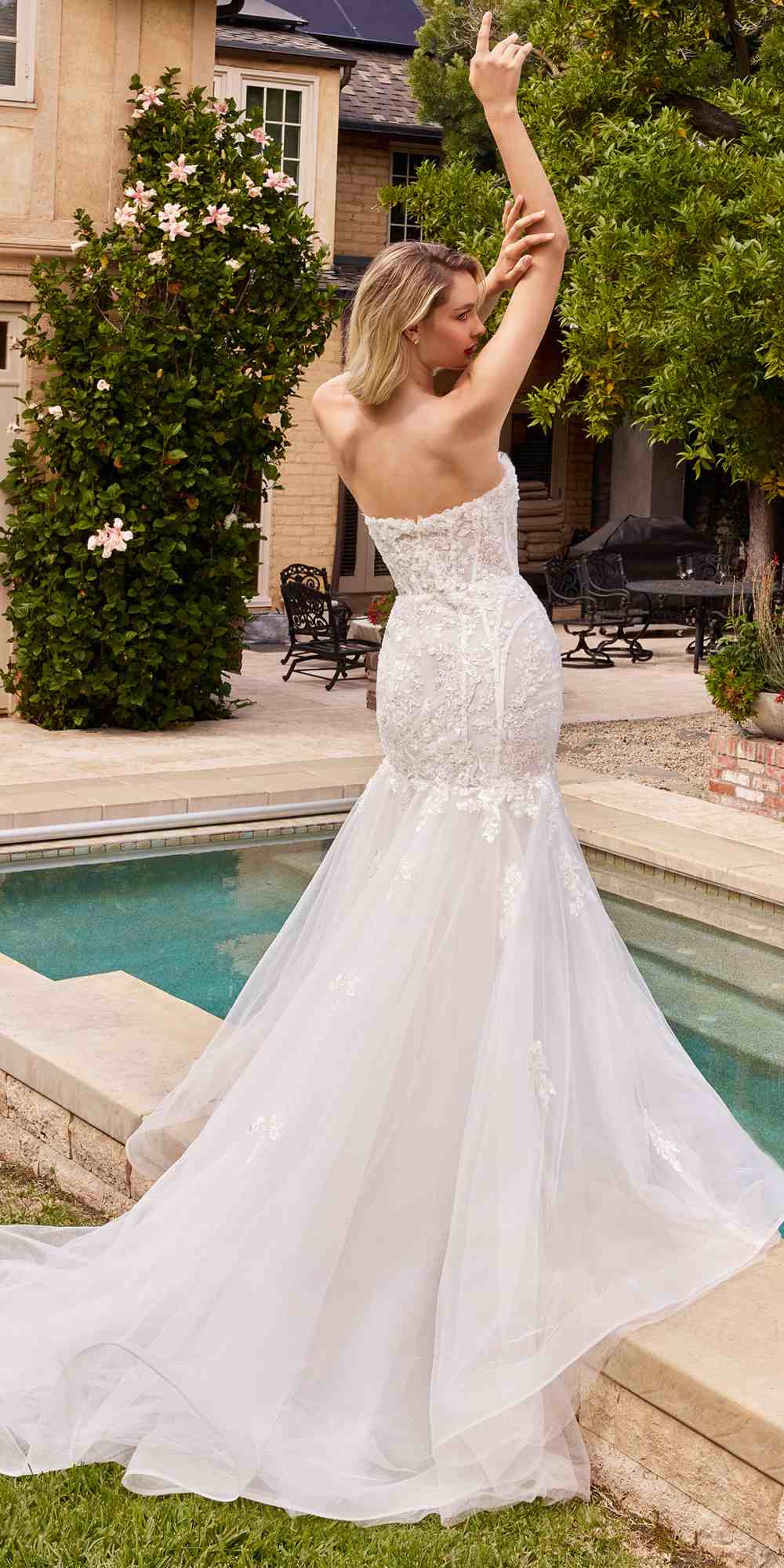 Ladivine CD858W Long Strapless Mermaid Dress Removable Sleeves