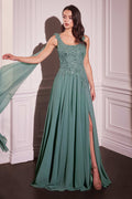 Ladivine CDS509 Dress Chiffon A-Line Gown & Long Cape Sleeves