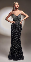Ladivine CR866 Floor Length Fitted Beaded Print Gown