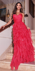 Ladivine CZ0027 Long Strapless Ruffled Skirt A-Line Dress