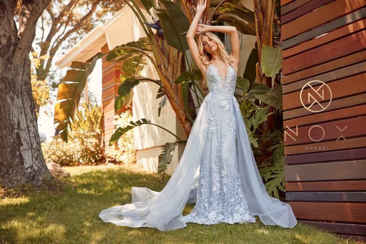 Nox Anabel F485 Lace and Beads Mermaid Gown Chiffon Overskirt