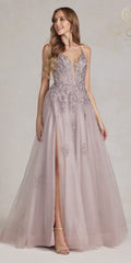 Nox Anabel G1149 Floor Length A-Line Tulle Gown with Slit