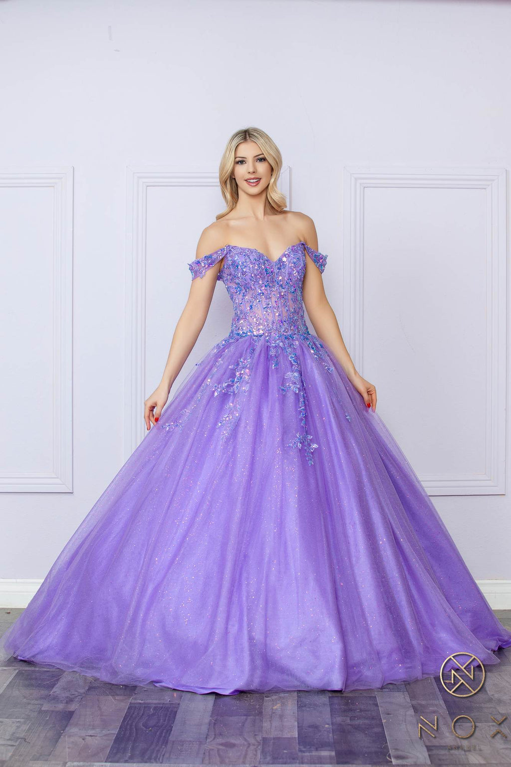 Nox Anabel H1349 Poofy Long Quinceanera Off the Shoulder Ballgown
