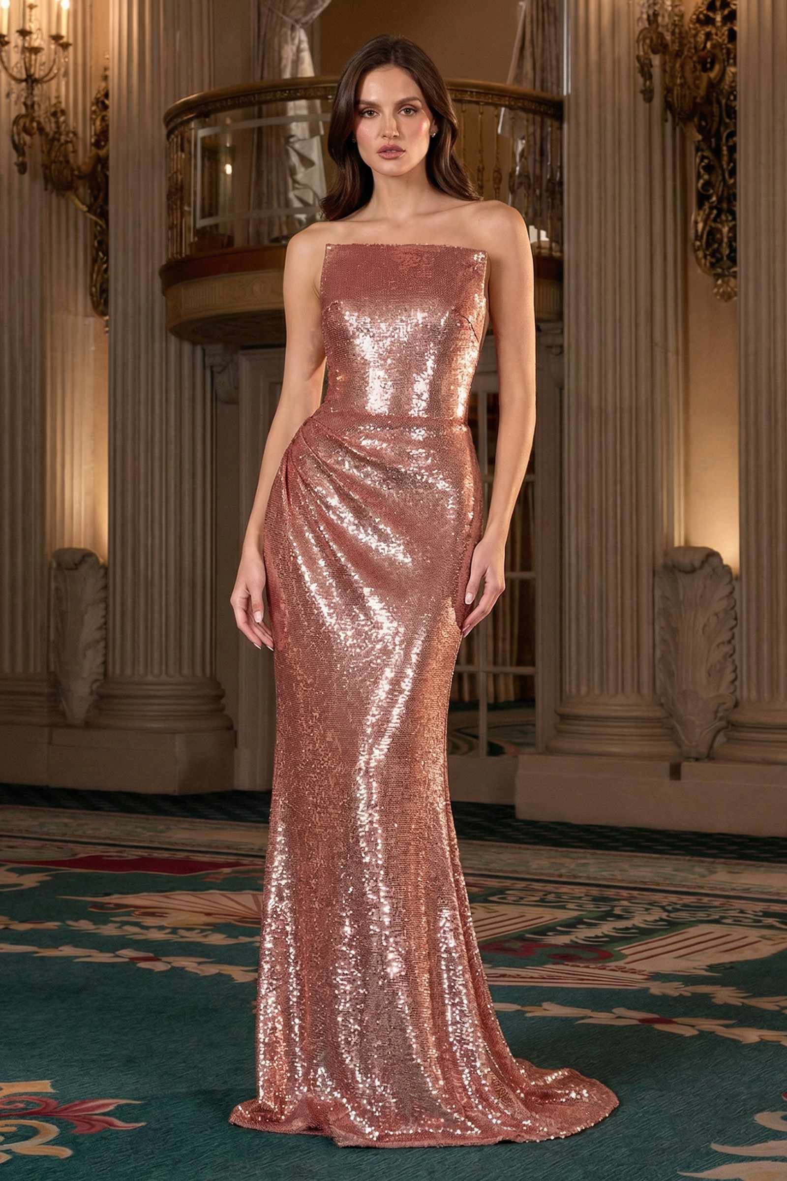 Ladivine J904 Strapless Sequin Fitted Gown Formal Evening Dress