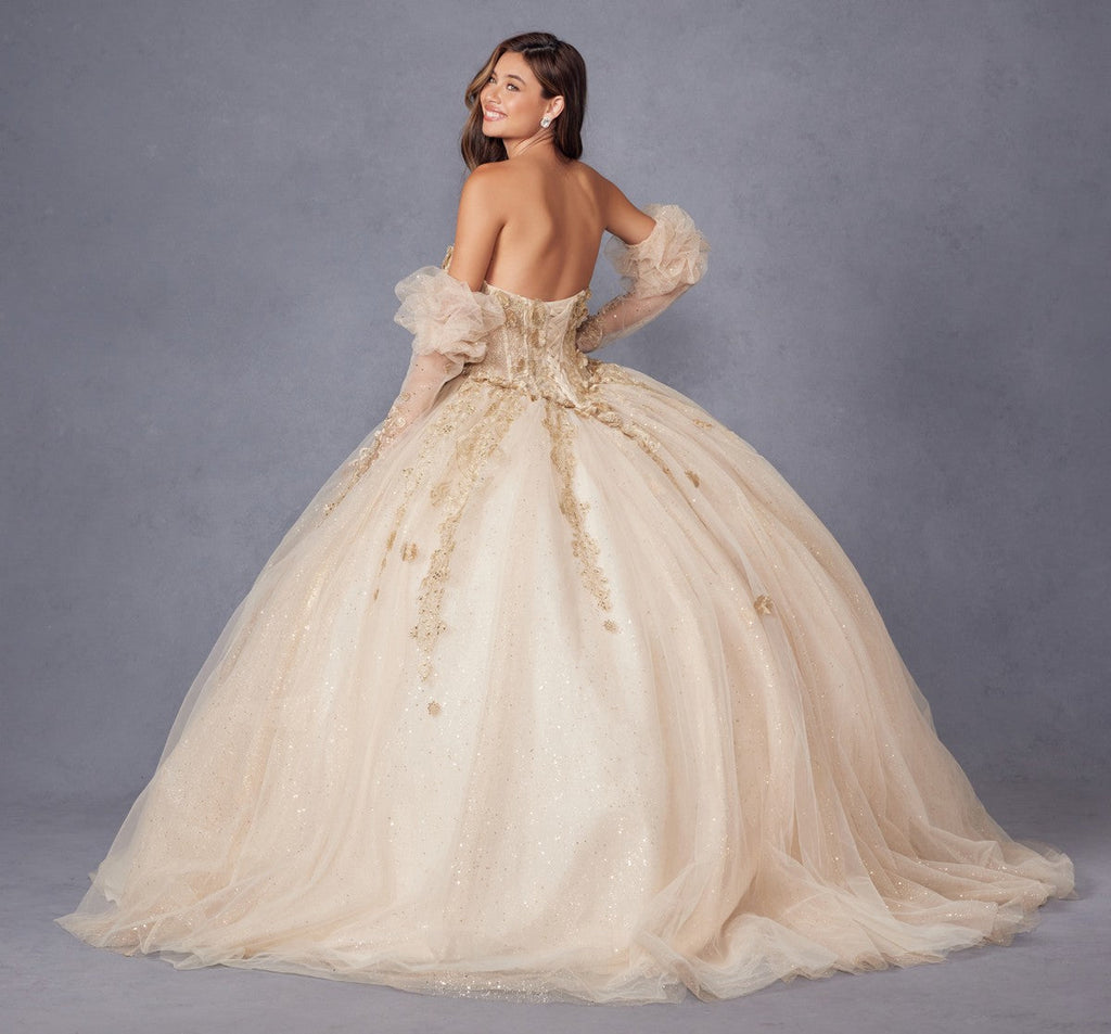 Juliet JT1465H Dress 3d Flowers Applique Puff Sleeve Quinceanera Dress
