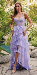 Juliet JT2463A Long Tiered Ruffled Skirt A-Line Boned Bodice Dress
