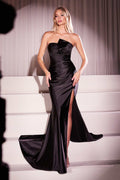 Ladivine KV1118 Dress Pleated Strapless Fitted Satin Gown