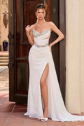 Ladivine KV1143W Fitted Strapless Side Sash with Slit Wedding Gown