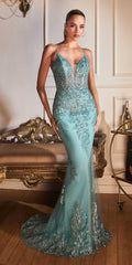 Cinderella Divine OC007 Long Glitter Formal Gown with Corset Back
