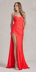 Nox Anabel T1140 Long Sheath Dress with High Leg Slit and Strappy Back