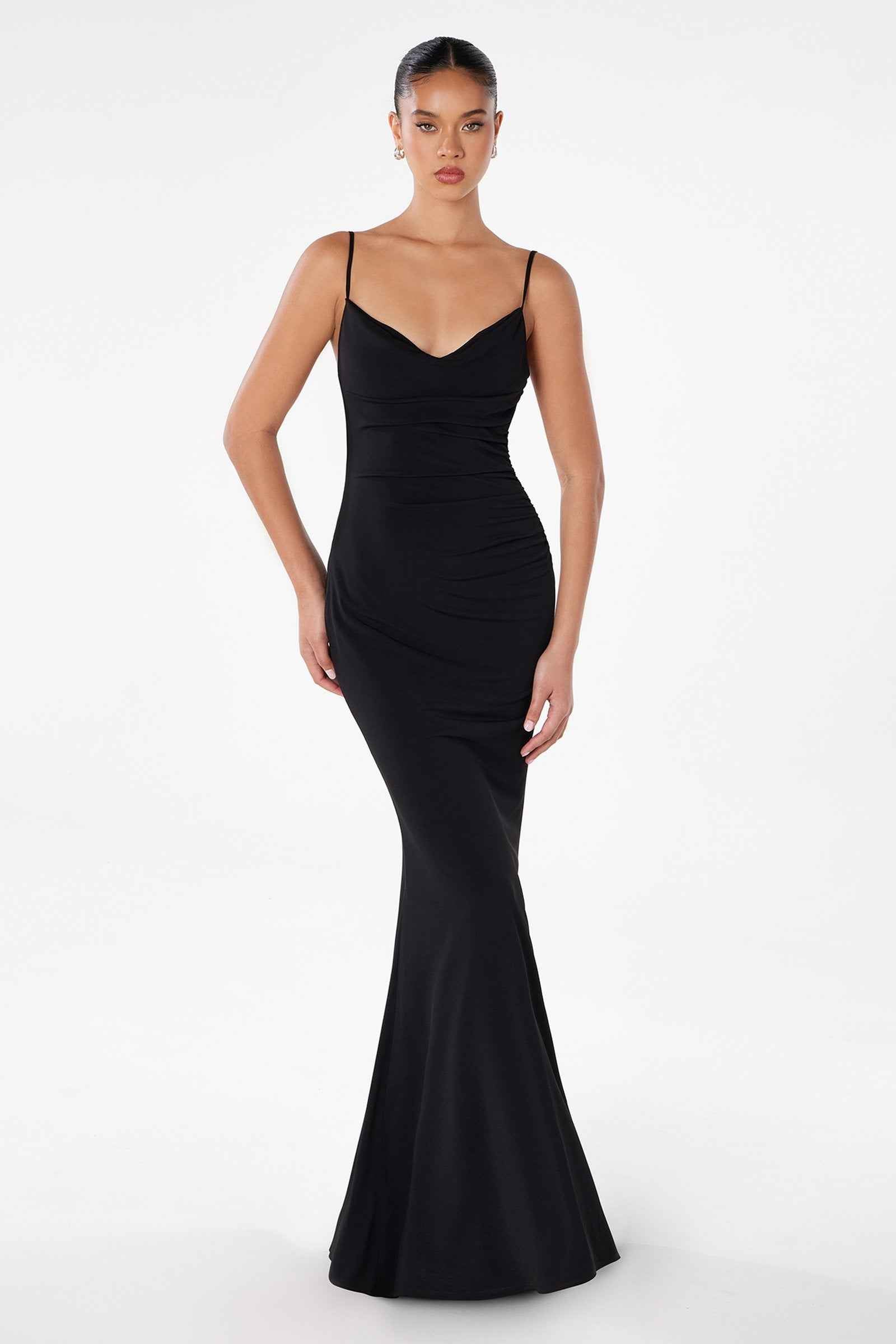 Astee T2008W Fitted Spaghetti Strap Open Back with Lace Detail Gown