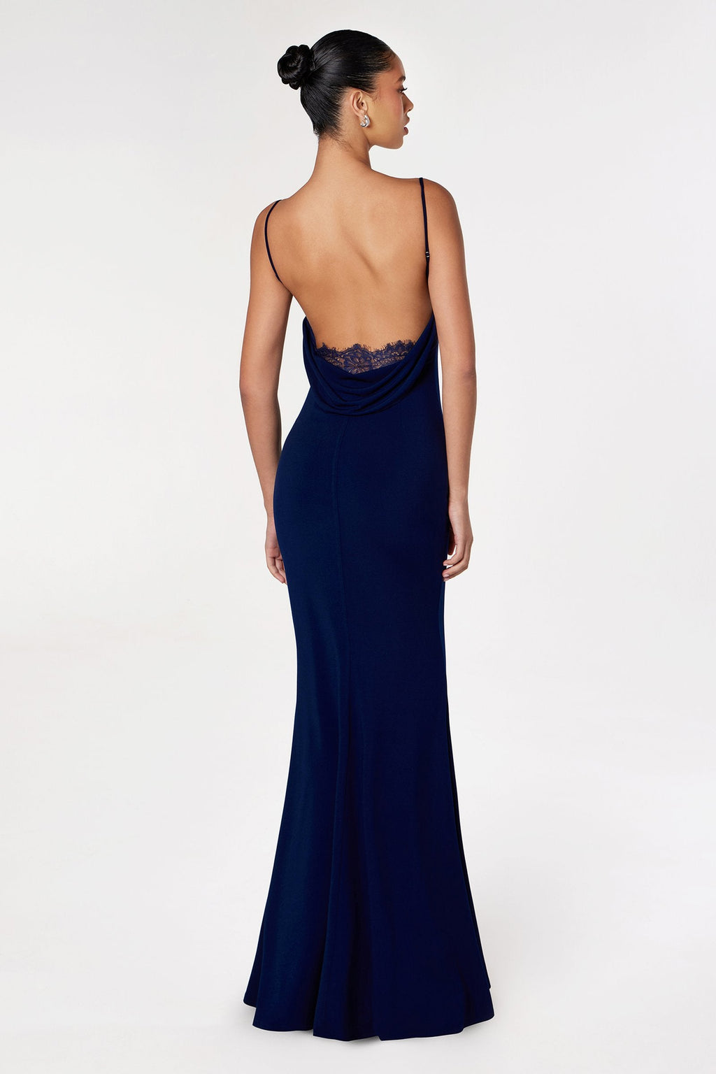 Astee T2008 Fitted Spaghetti Strap Open Back with Lace Detail Gown