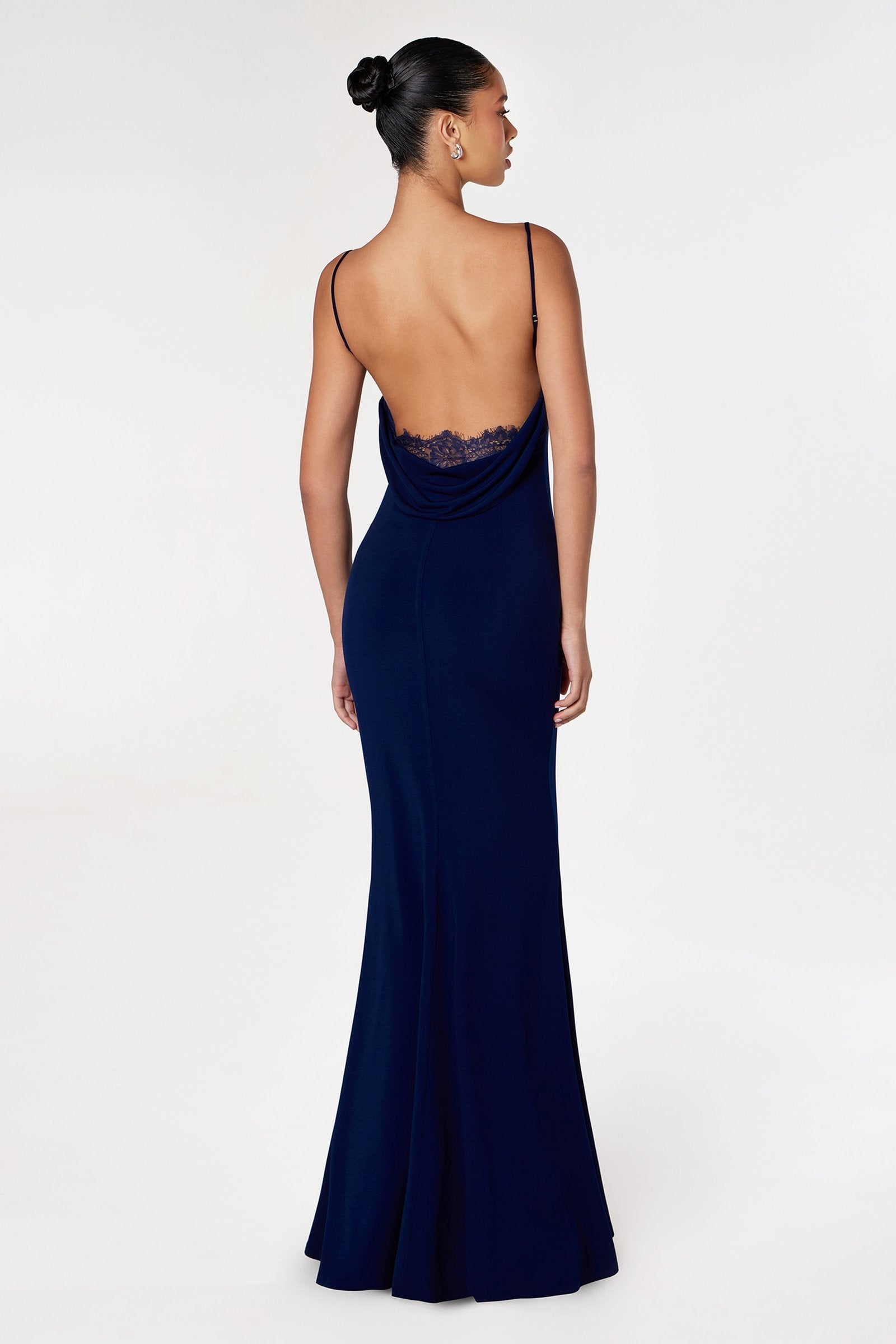 Astee T2008 Fitted Spaghetti Strap Open Back with Lace Detail Gown