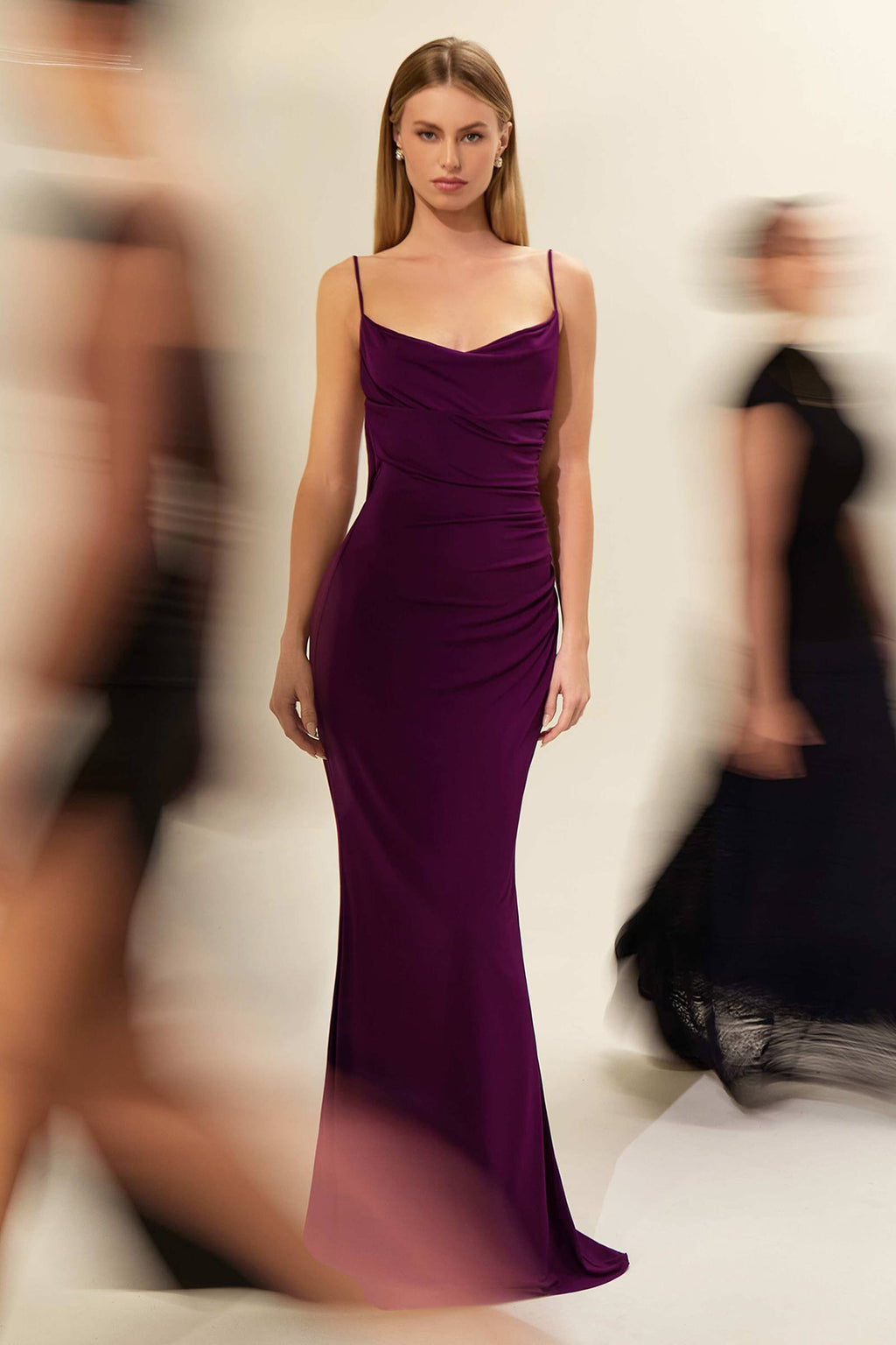 Astee T2008 Fitted Spaghetti Strap Open Back with Lace Detail Gown