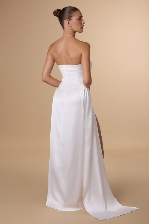 Amoris T215W Fitted Strapless Luxurious Satin Side Sash Wedding Dress