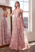 Ladivine Amoris T606 Long Sleeveless Glitter Print A-Line Gown