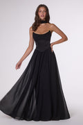 Amoris T741 Flowing A-Line Strapless Chiffon Evening Gown