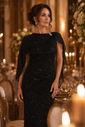 Amoris T906 Sequin Lace Gown Detachable Sheer Cape Overlay