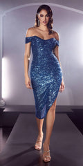 Cinderella Divine CH190C Sexy Sequin Midi Cocktail Dress Off the Shoulder