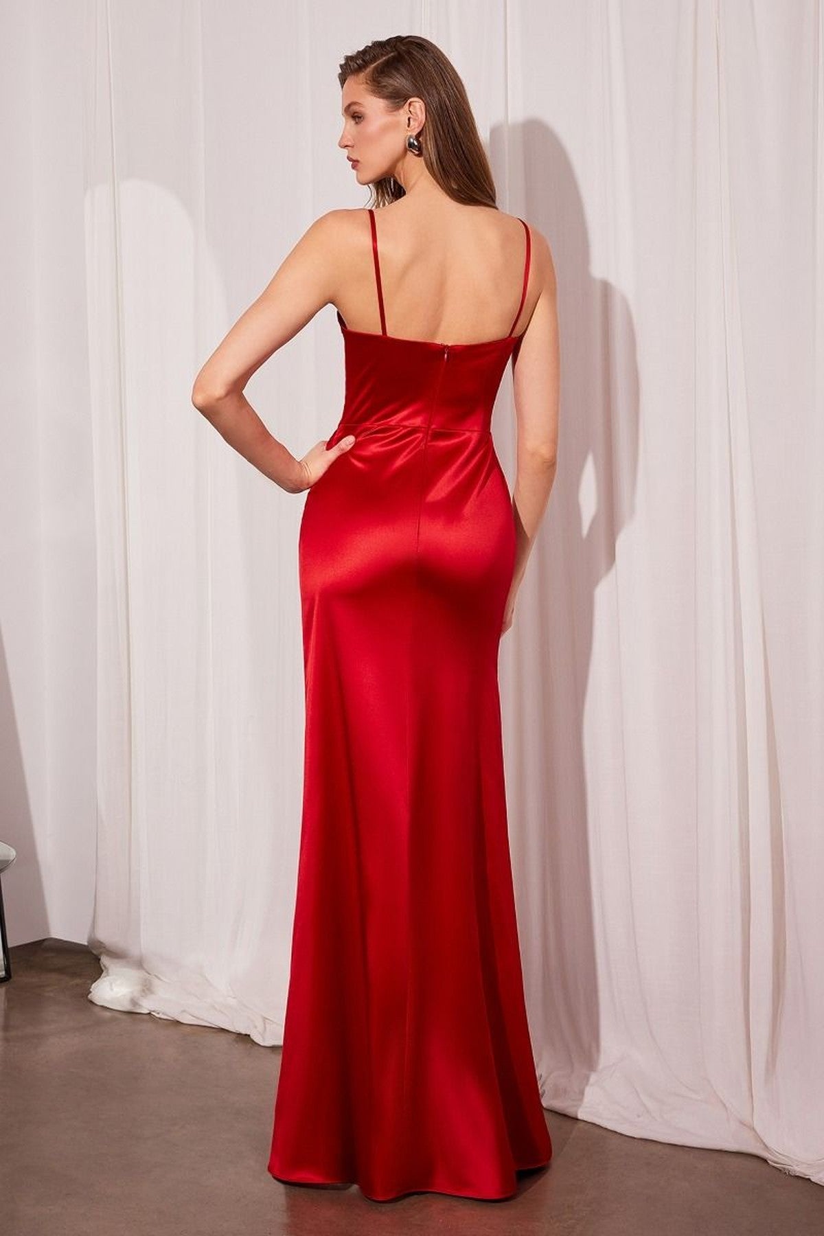 Ladivine Amoris T608 Long Fitted Satin Prom Gown Corset Bodice Slit