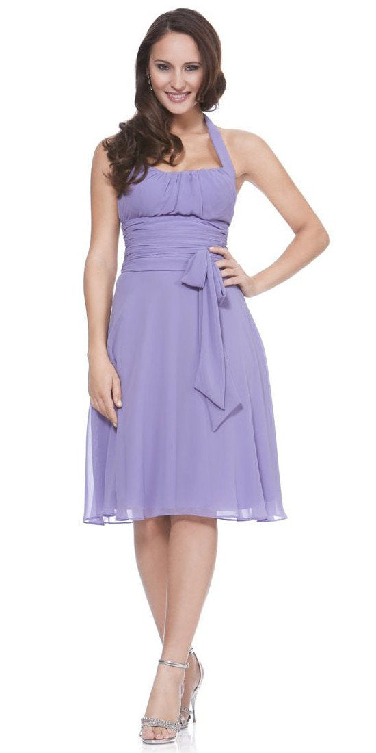 CLEARANCE - Halter Strap Yellow Chiffon Knee Length Dress With Bow (Size Small)